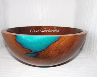 Teal Ocean blue resin inlaid Wood bowl epoxy resin art bowls wedding gift bowl anniversary gift turned wood bowl resin inlay bowl woodturned