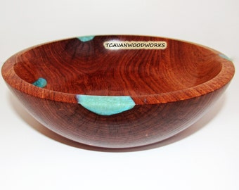 RESIN INLAID wood bowl hand turned wood bowl aqua blue resin inlay wedding gift bowls Mesquite wood natural rich brown colored wood grain