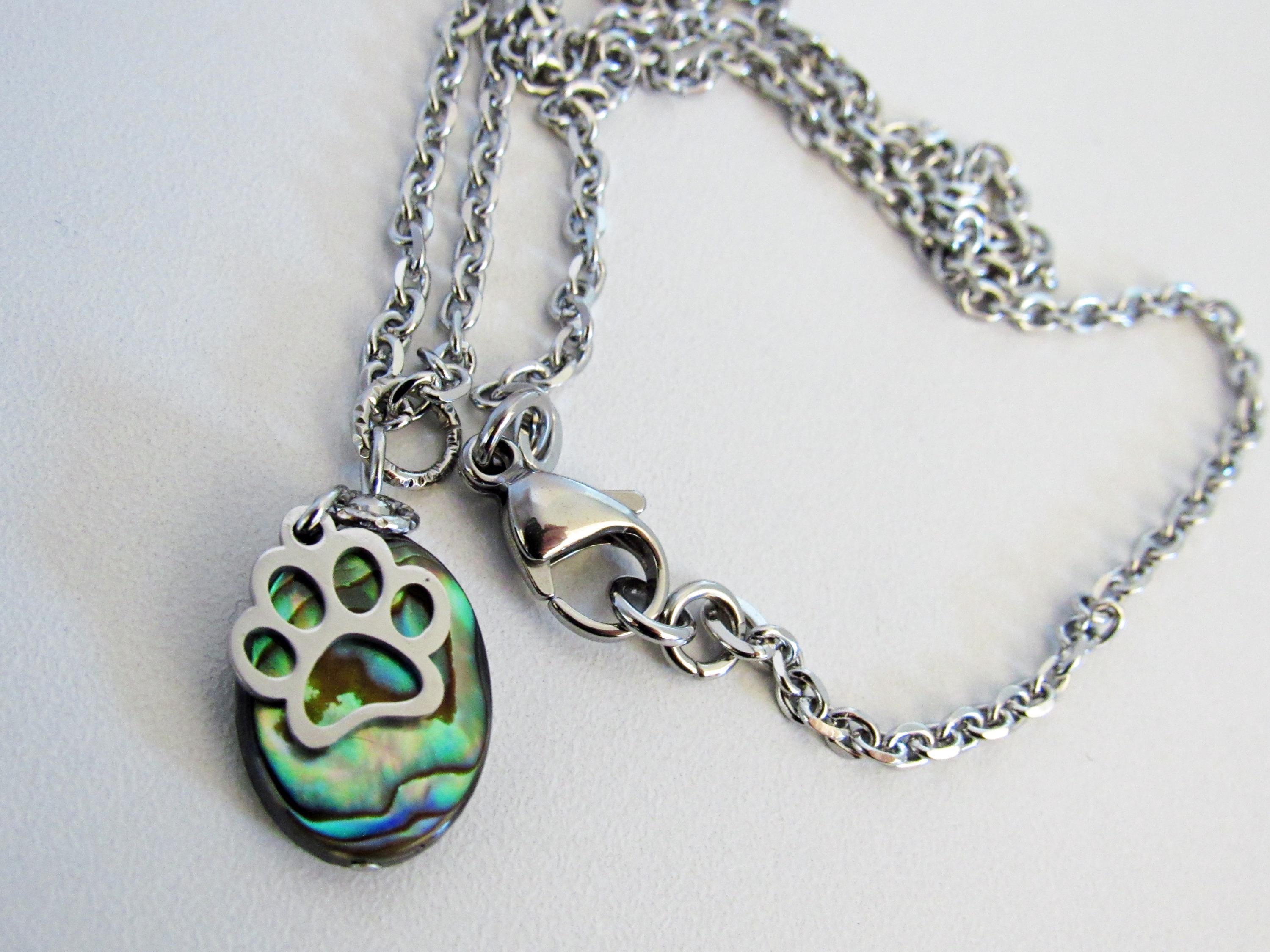 Paw Print Pendant Necklace Rainbow Abalone Shell Dog Lover Cat Lover ...