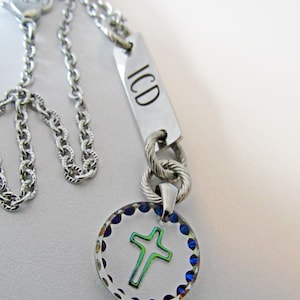 ICD medical alert id necklace stainless laser cut glass cross pendant heart patient medical ids medical id jewelry gifts ICD medical ids