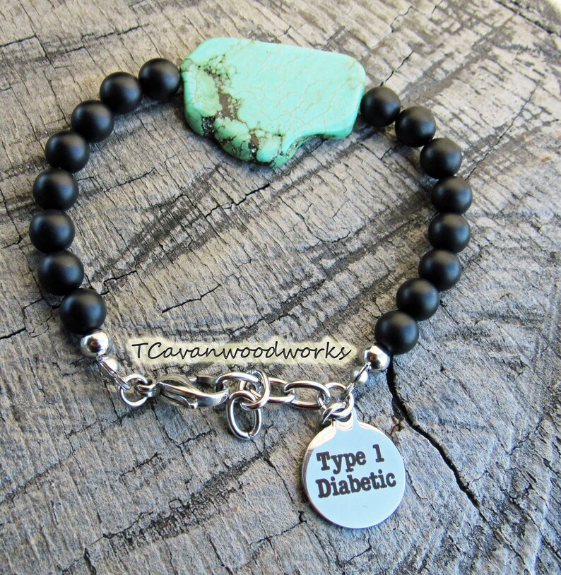 Mens Type One Diabetic Bracelet Onyx and Turquoise Green Etsy
