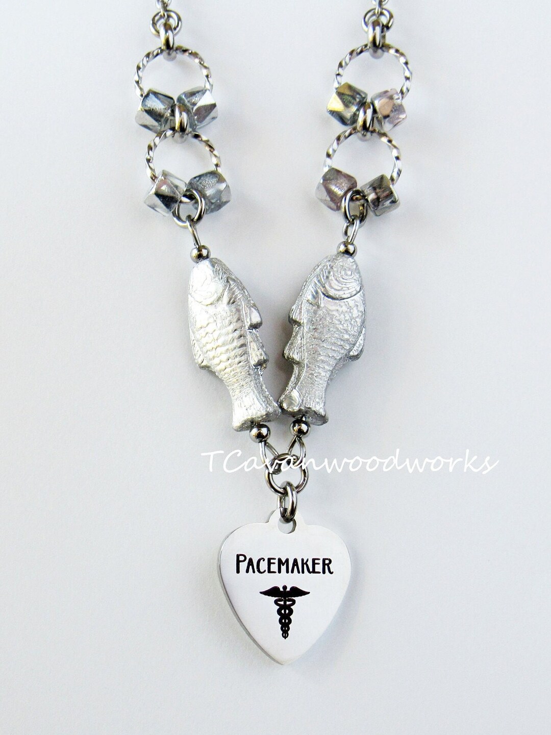 Pacemaker Necklace Fish Themed Pendant Glass Bead Pacemaker Jewelry Id Necklace Stainless