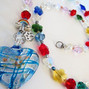 Pet loss rainbow paw print suncatcher faceted rainbow glass beads ceramic rainbow lampwork heart pet loss gifts pet memorial gifts pet lover