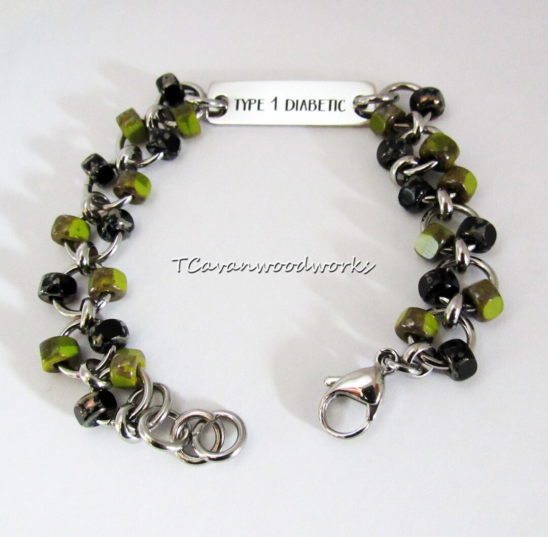 Men's Type Diabetic Id Bracelet Stainless Beaded Medical Alert