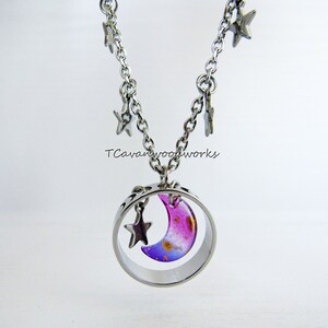 celestial moon phase necklace Ombre purple glass moons stainless ring crescent moon and stars necklace moon phase jewelry gifts