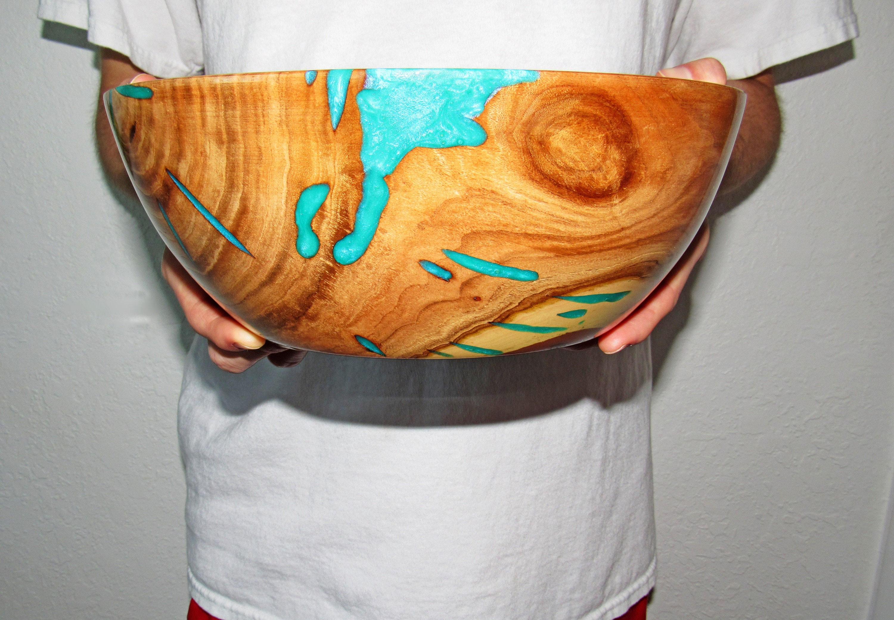 Turquoise blue resin inlaid Wood bowl epoxy resin art bowls Etsy