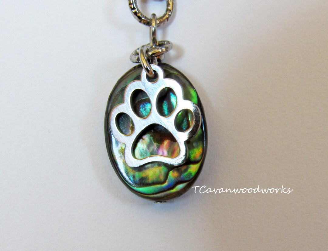 Paw Print Pendant Necklace Rainbow Abalone Shell Dog Lover Cat Lover ...