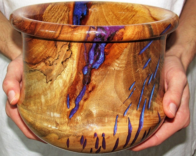 Turned Wood Bowl Inlaid With Mystic Purple Epoxy Resin 2 Shades of