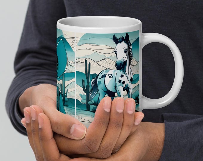 A Cowboy and his horse - White glossy mug