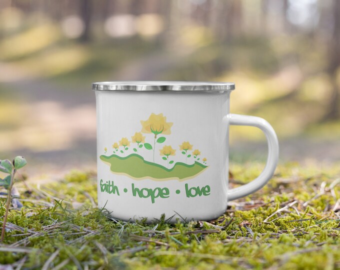 Faith Hope Love Green Enamel Mug