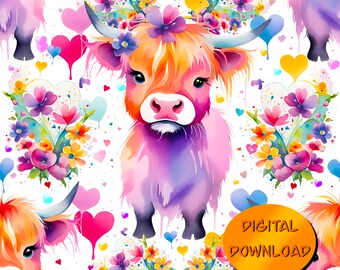 The Cutest lil Highland Cow - Seamless Pattern