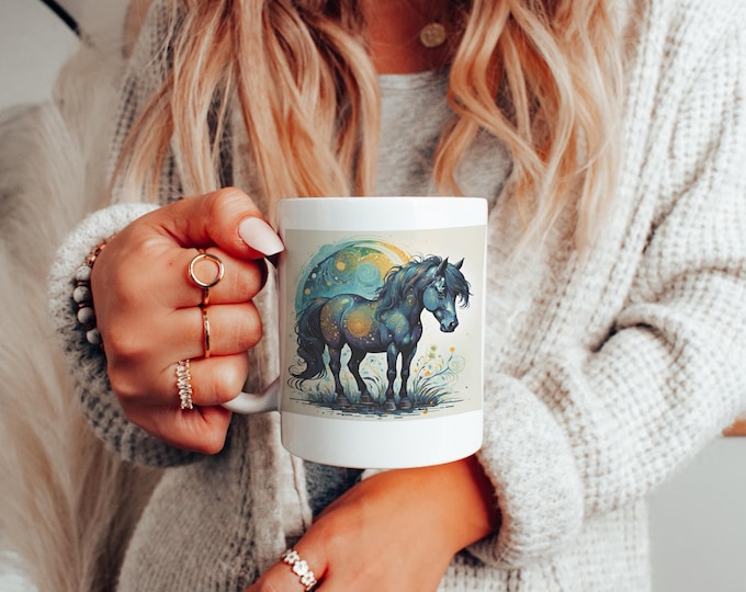 Personalized Pretty Little Black Fantasy Pony - White glossy horse mug