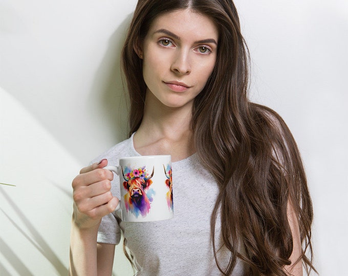 Dana- Highland Cow White glossy mug