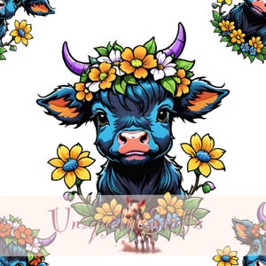 Patsy - a cute little blue cow seamless pattern. Seamless/repeating patterns.
