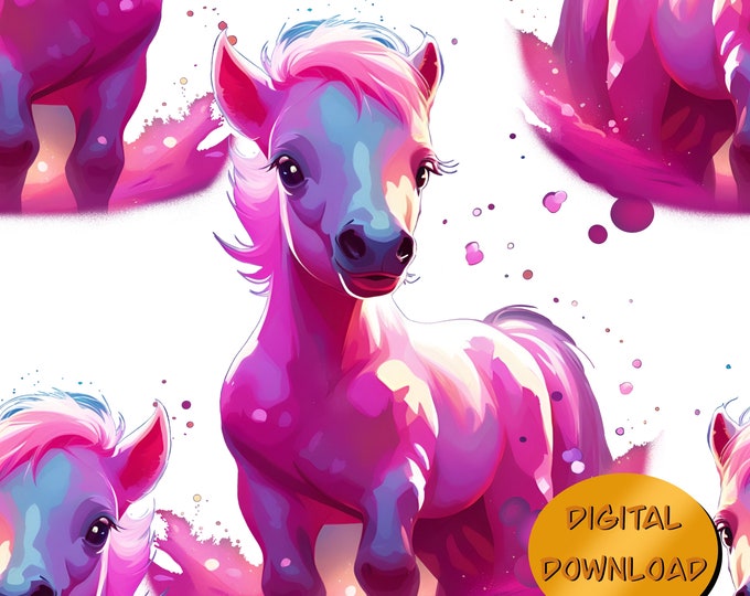 Pinky, the Pink Foal - Horse Seamless Pattern