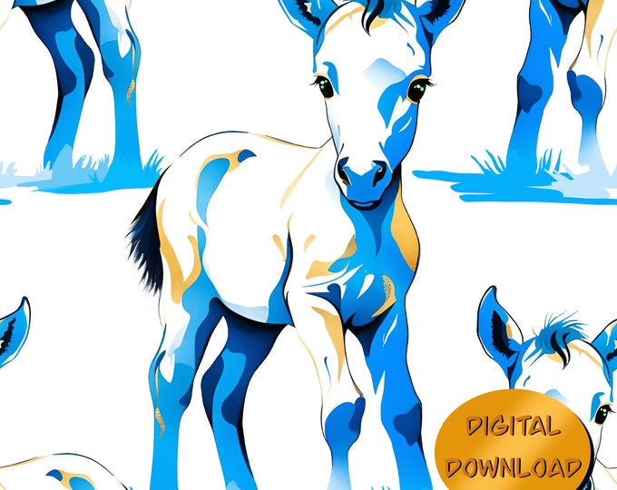 Little Blue Tiny Horse - Seamless Pattern