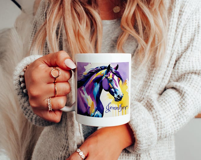 Vibrant Purple Horse Ceramic Mug – Personalized Glossy Horse Coffee Cup