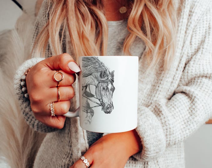 Original Art by Western Reflectionz - The Reiner - White glossy Western Horse Mug