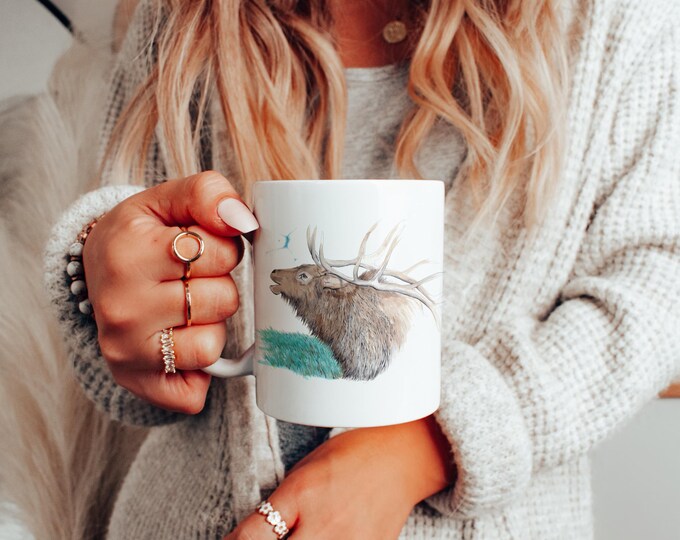 Bugle - Original Art by Western Reflectionz - White glossy Elk mug