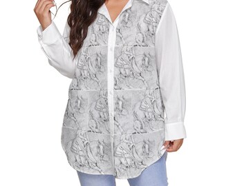 The Cutter - Cutting Horse All-Over Print Women's Shirt With Long Sleeve(Plus Size)