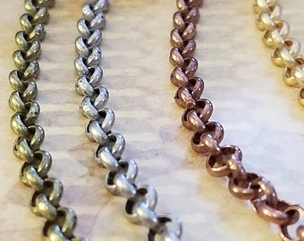 Rolo chain 4mm fine jewelry makers-wallet-purse handle-costuming-burning man-steampunk-Victoriana-Boho Nouveau-High quality nickle freeKR855