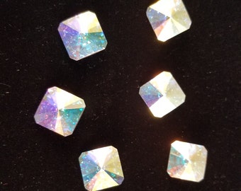 18mm Swarovski Square Rivoli Aurora Boreale Silver Foiled