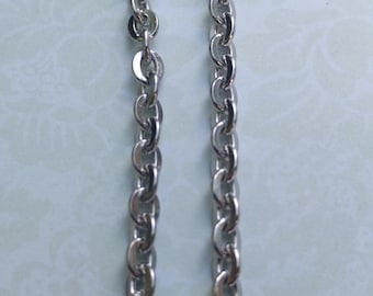 Stainless Steel silver Flat Cable Chain - by the foot or rollmedium size  4.5 mm x 4 mm - Great value- KR129