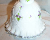 Artist Signed Fenton Silvercrest White Spanish Lace Violets in Snow Bell