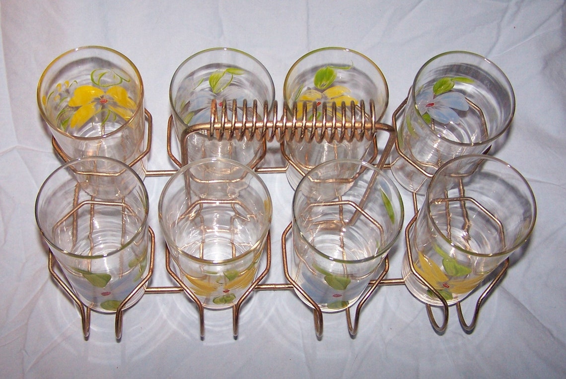 8 Handpainted Drinking GlassesBlue Ridge in Metal Etsy