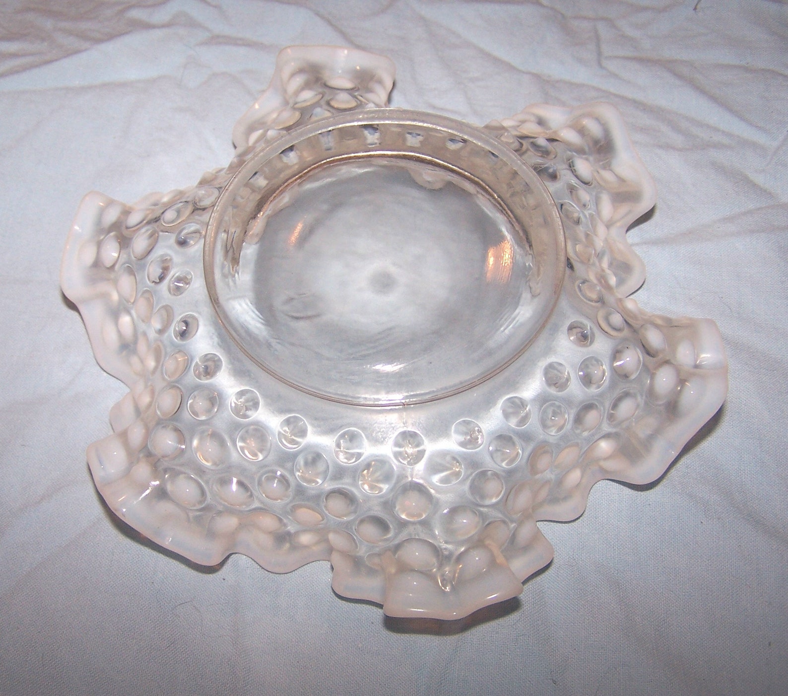 Fenton Hobnail Opalescent Clear Ruffle Edge Glass Bowl Etsy