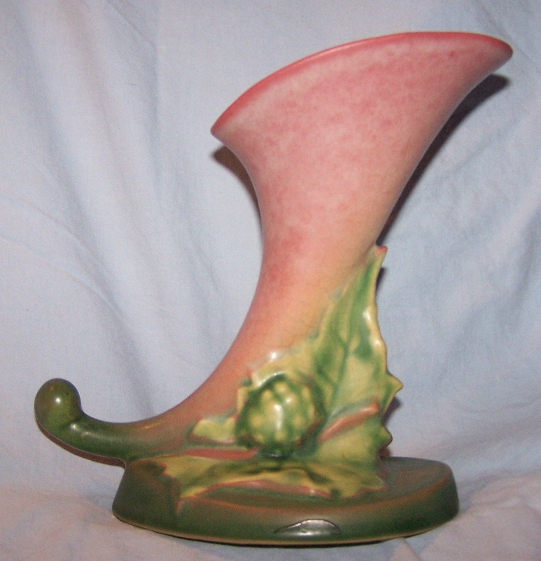 Vintage Roseville Pottery Pink Thornapple Cornucopia Vase Etsy