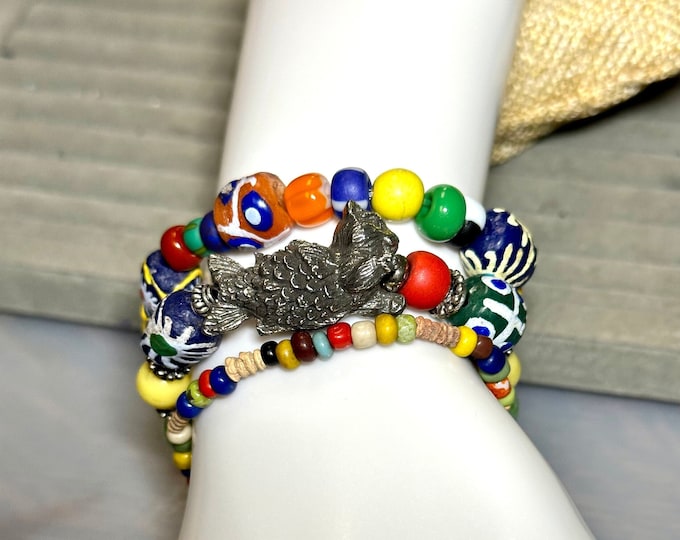 Kitty Fish African Beads Bracelet Stack