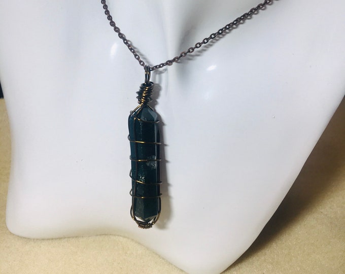 Moss Agate Crystal Wrapped Pendant