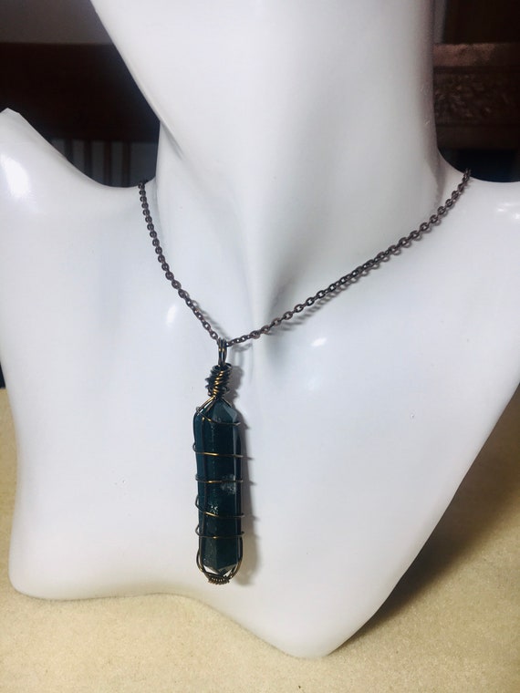 Moss Agate Crystal Wrapped Pendant