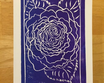 Rose linocut card - hand printed