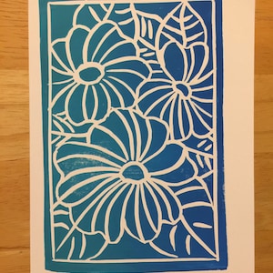 Flower linocut card - hand printed