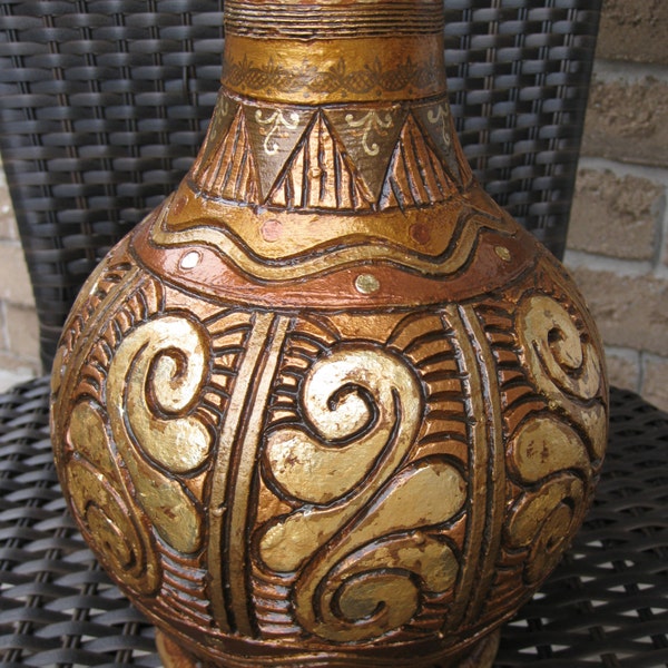 Hand Painted  Decorative Vase -Gold Leaf Ceramic Vase-House decoration crafts-Home decor-Terra cotta Vase