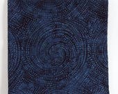 Once In A Blue Moon Bandana, 22 quot Square Head Wrap, Navy Cotton Batik, Swirling Night Sky Scarf, Dotty Spirals, Milky Way, Space Traveler
