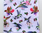 Hummingbird Bandana, Summer Head Wrap, Travel, Gardening, 22 quot Square, Headband, Cotton Print Fabric, Garden Weddings