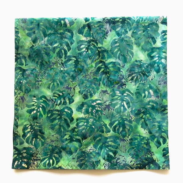 Philodendron Bandana, Tropical, Hawaii, Green, Cotton Batik Head Wrap, 22" Square Hand Dyed Scarf, Gifts for Men and Women
