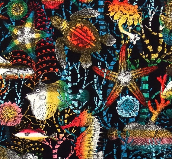 BatikStudio Ocean Menagerie Bandana, Fish, Aquatica, 24 Square Handmade Cotton Print Scarf, Head Wrap, Headband, Travel, Gifts for Her and Him