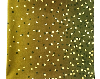 Cotton Bandana: Olive Green and Chartreuse Ombre Confetti, Gold Metallic Dots, Head Wrap, 22" Square