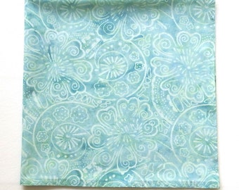 Batik Bandana, Fantasia Floral Scarf, Aqua, Hand Dyed Cotton Head Wrap, 22" Square, Gifts for Her, Gardening, Travel, Year Round Use