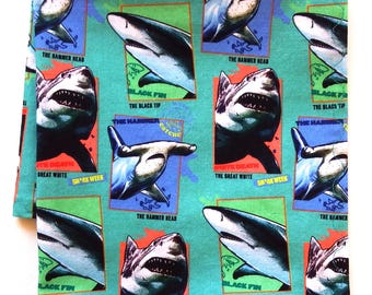 Shark Handkerchief:  Great White, Hammerhead, Black Tip, Cotton Hanky, 13" Square