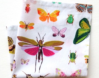 Insect Hanky: Butterflies, Dragonflies, Cotton Handkerchief, 11" Square