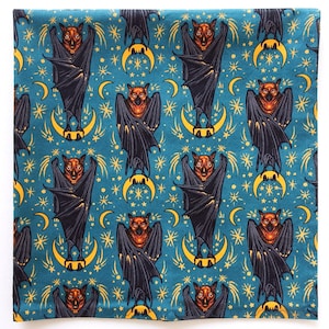 Bat Bandana: Halloween Moons & Stars Cotton Scarf - Free Spirit Fabric, 22" Square
