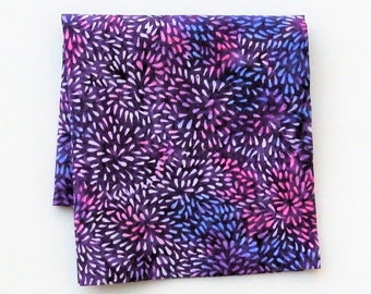 Cotton Handkerchief, Purple Floral Batik Hankies, Cloth Hankies, 10" Pocket Square, Hand Dyed Fabric, Weddings, Gifts for Women