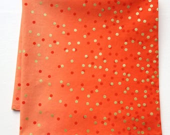 Cotton Bandana: Orange Ombre Confetti, Gold Metallic Dots, Head Wrap, 22" Square