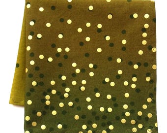 Cotton Handkerchief: Olive Green and Chartreuse Ombre Confetti, Gold Metallic Dots, 14" Pocket Square