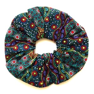 Australian Cotton Hair Scrunchies, Reversible, Soft Cotton Fabric, Teal Emerald Red, White, Medium Size, Handmade Hair Accessories
